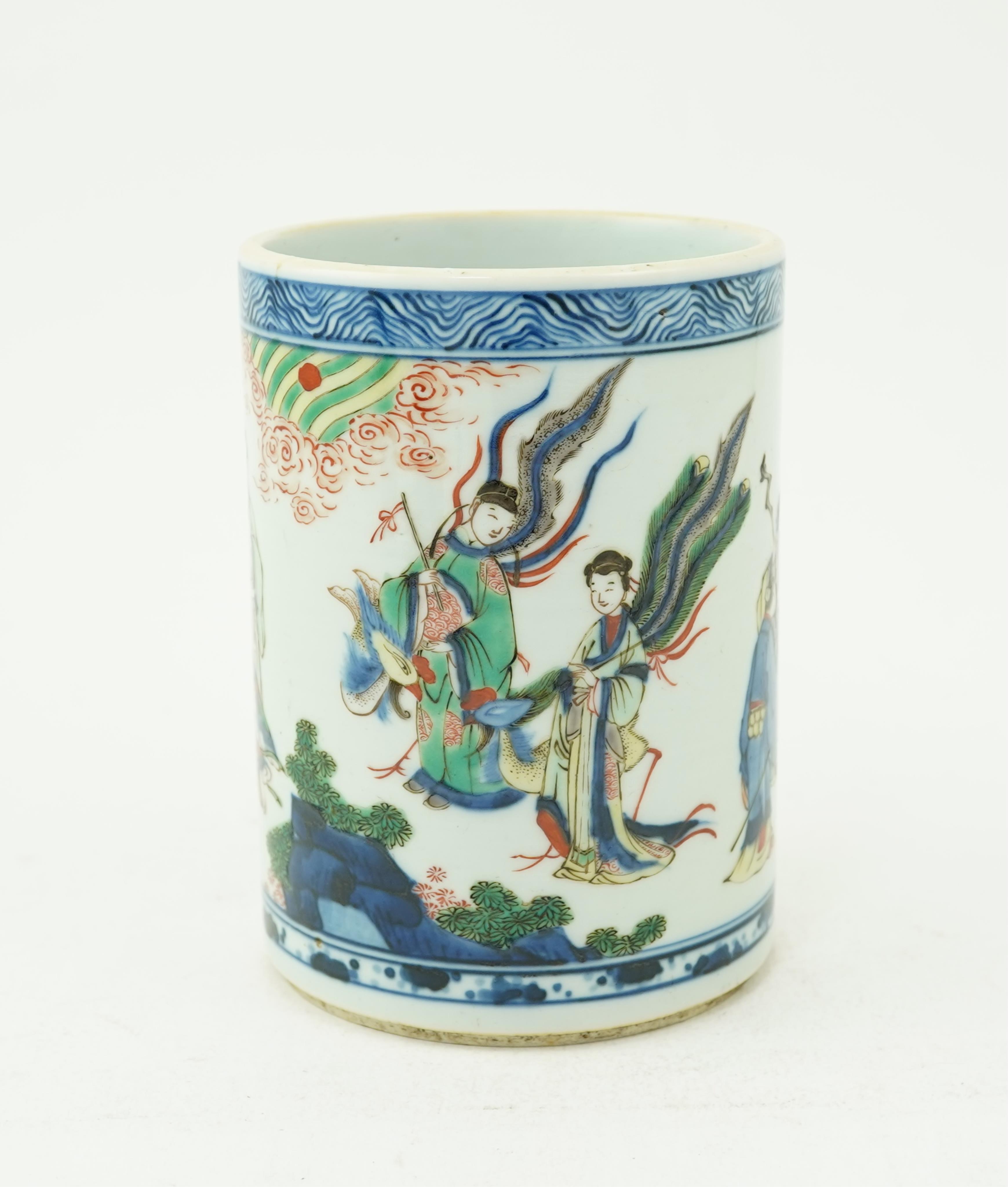 A Chinese wucai brush pot